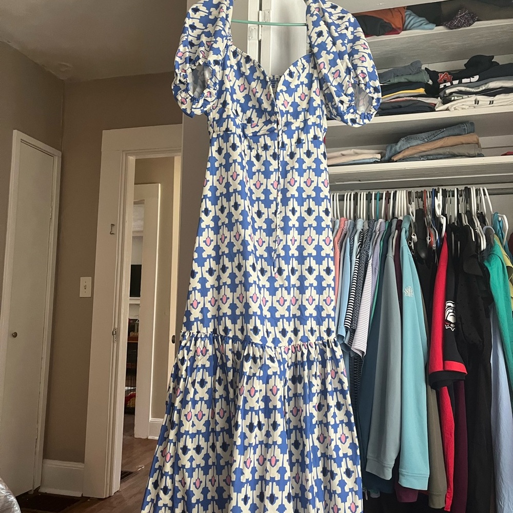 Blue and White Patterned Women's Maxi
